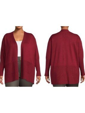 Terra & Sky Plus Long Red Cardigan Sweater NWT Open Front Pockets Solid